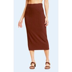 NATION LTD Amber Ribbed Pencil Skirt Pinot Noir Brown Sz XS